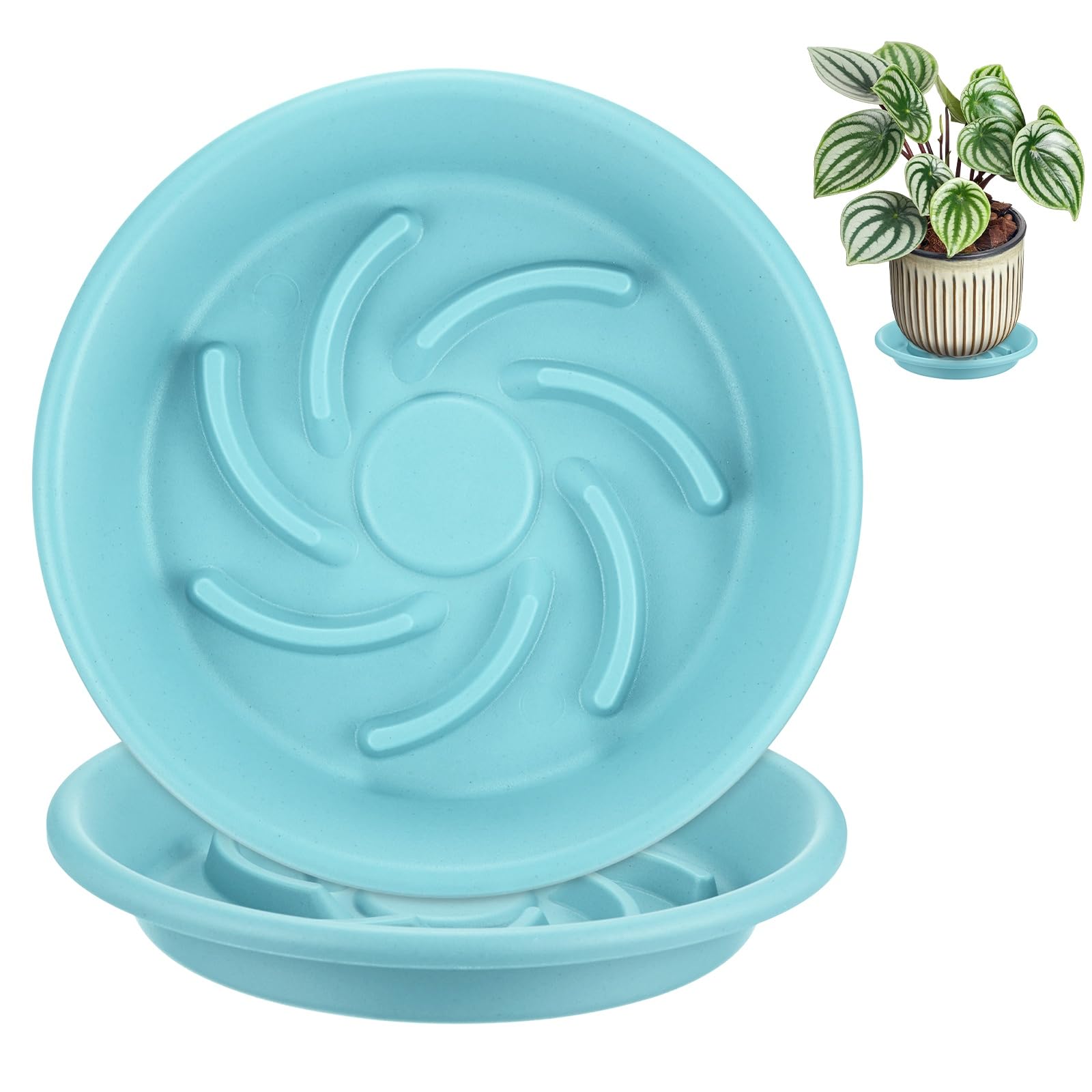 M METERXITY 2-Pack Plant Saucers 6.3 inch ID Resin, Light Blue