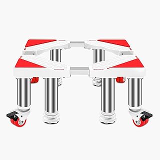 Base RéGlable Et Mobile Multifonctionnelle Avec Roulettes,Base Machine A Laver Support Plateaux De Sol 4 Jambes 4 Roues Doubles Avec Freins, Charge De 300 Kg(redTotal height:7.9in)