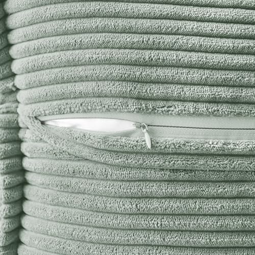 Image of MIULEE Spring Decorative Throw Pillow Covers for Couch Bed Livingroom 20x20 Inch Set of 2 Greyish Green Boho Accent Throw Pllows Broadside Striped Patchwork Soft Corduroy Summer Pillowcases