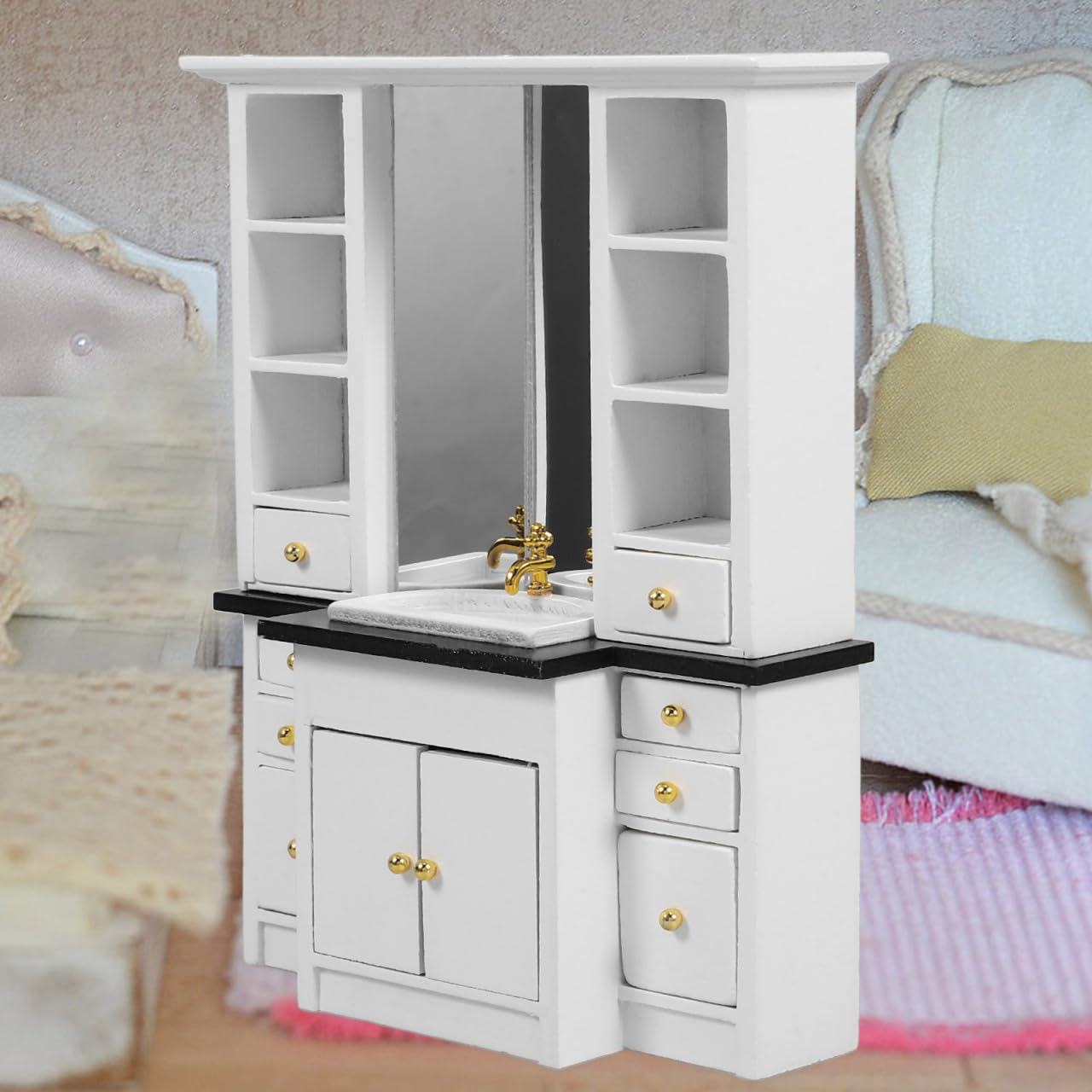 TOYANDONA Dollhouse Miniatur Waschbecken Schrank: Adorable Badezimmer Möbel Für Puppenhaus, Miniatur Küchenspüle Dekoration Haus Accessoires Und Spielzeug(Weiße)