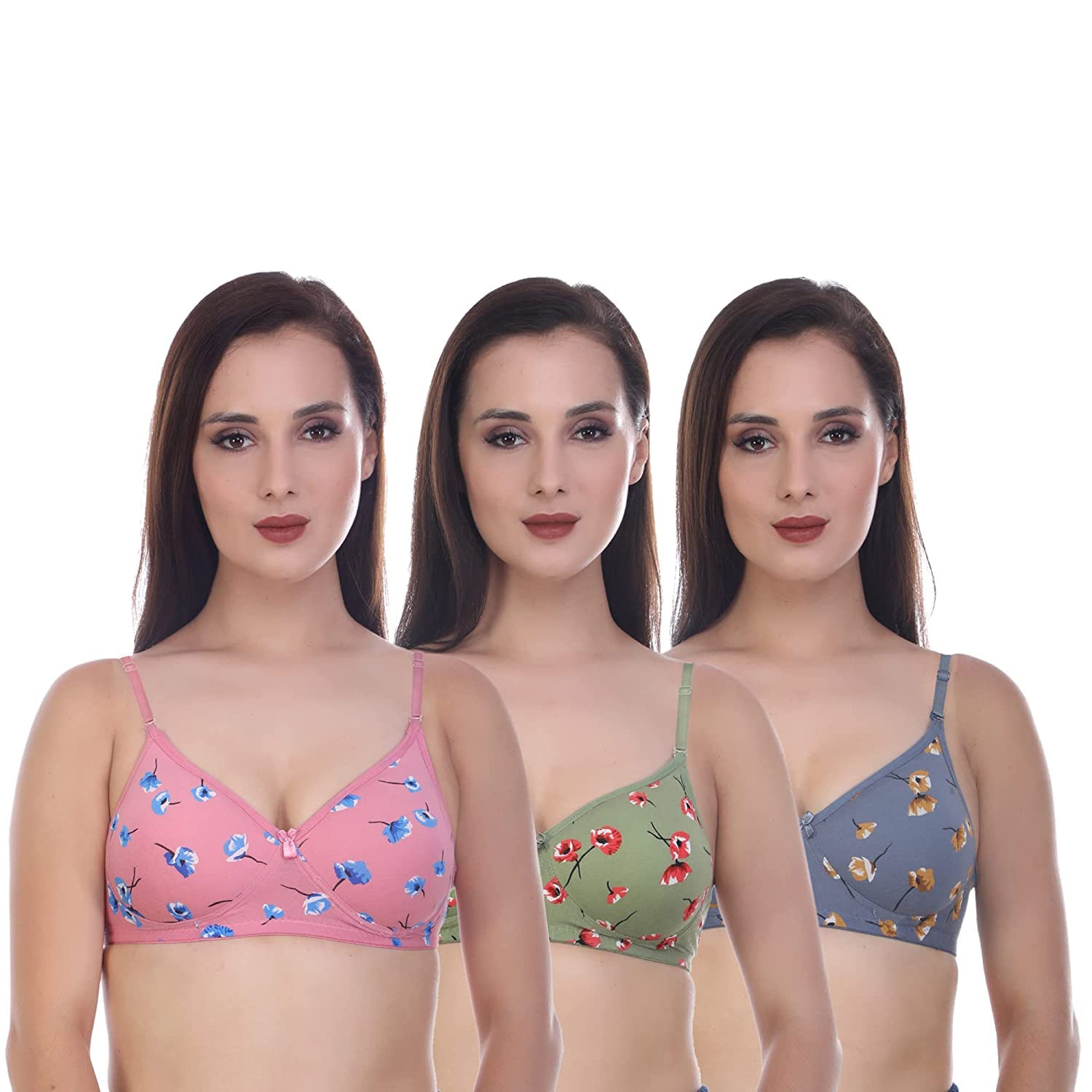 FUNAHMEWomen's Cotton Blend Lightly Padded Wirefree T-Shirt Bra Combo (Pack of 3)