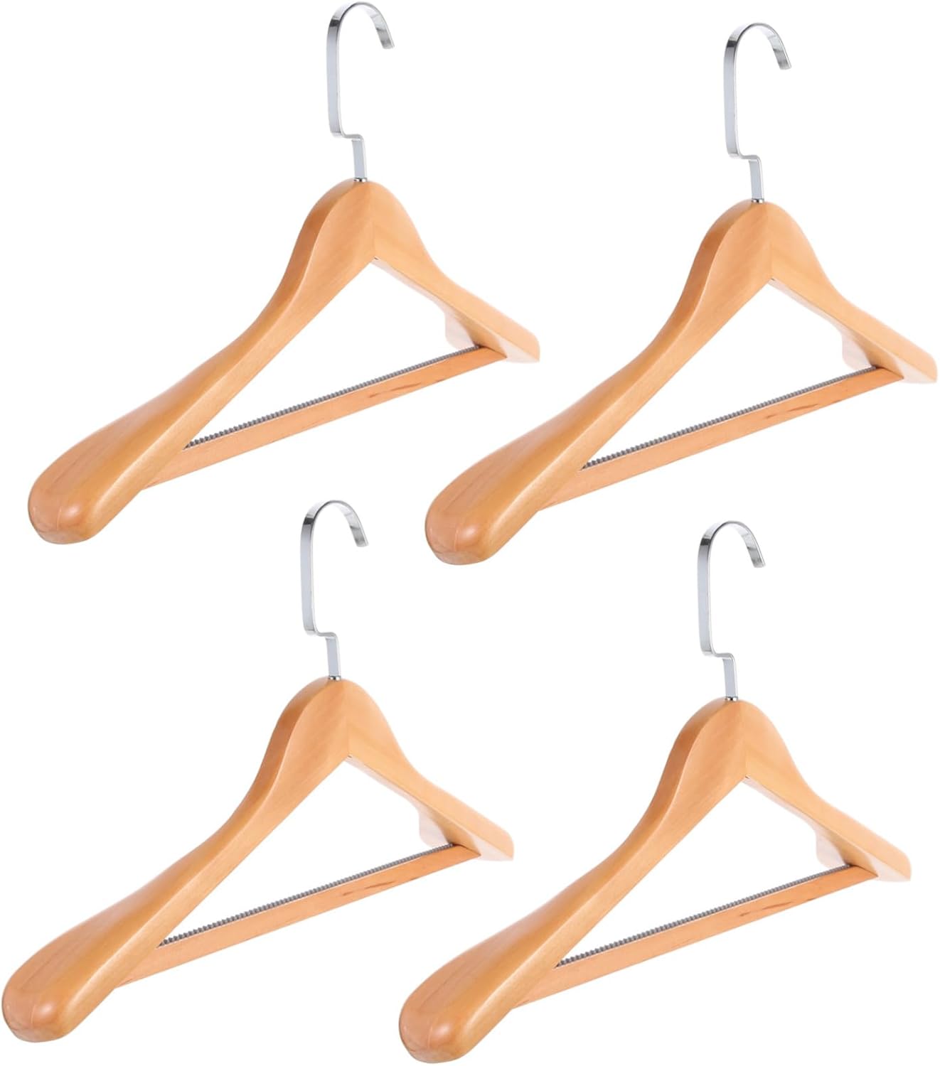 4pcs Solid Wood Clothes Hangers Non Slip Coat Hanging Hangers for Suits and Jackets Smooth Finish Comfortable Grip Natural Color for Closet Organization