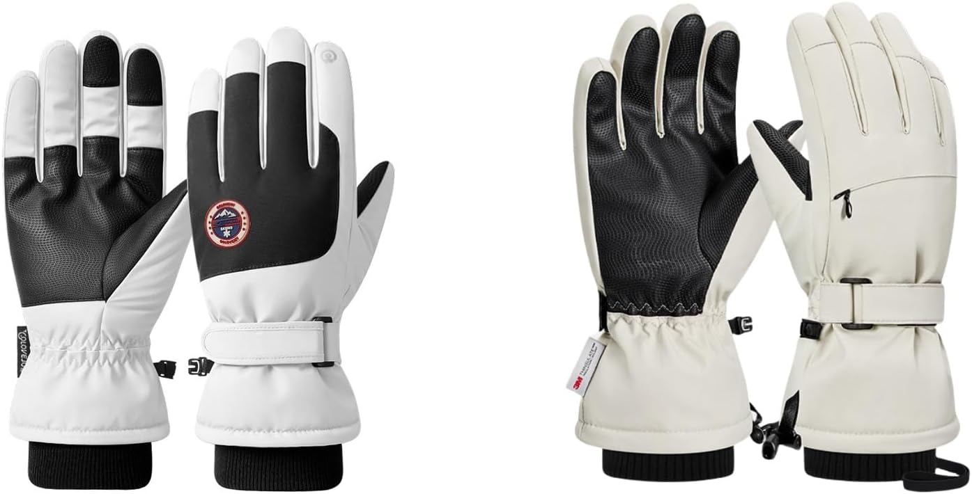 2 Pair Waterproof Ski Snow Gloves for Men, Women & Youth - Windproof Winter Warm Touch Screen Hand Warming for Skiing, Snowboarding, Snowmobile, Ice Scraping - Cold Weather Ski Trip Essentials
