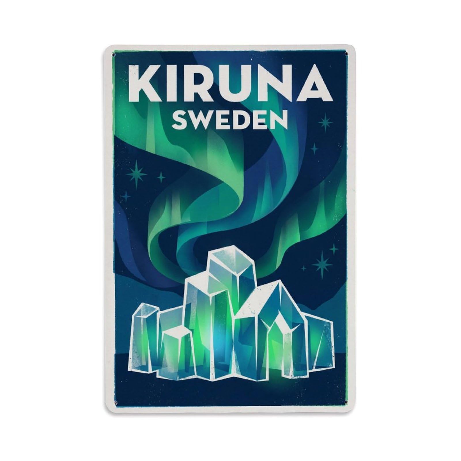 Vintage Sweden Kiruna Travel Metal Tin Sign