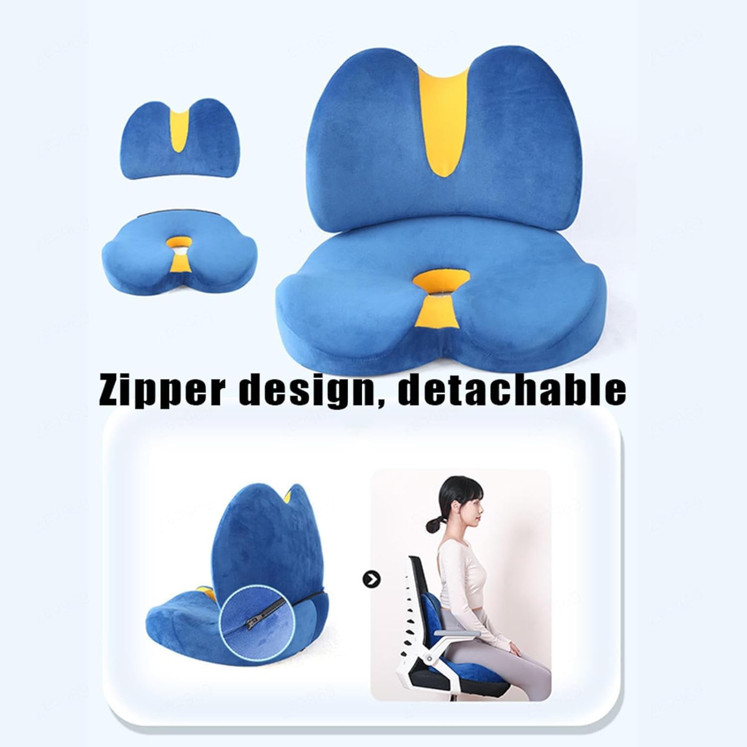Cuscino ergonomico in memory foam per sedia e auto, design traspirante, cerniera staccabile, supporto per fianchi e vita, sollievo dallo stress per ufficio e viaggi