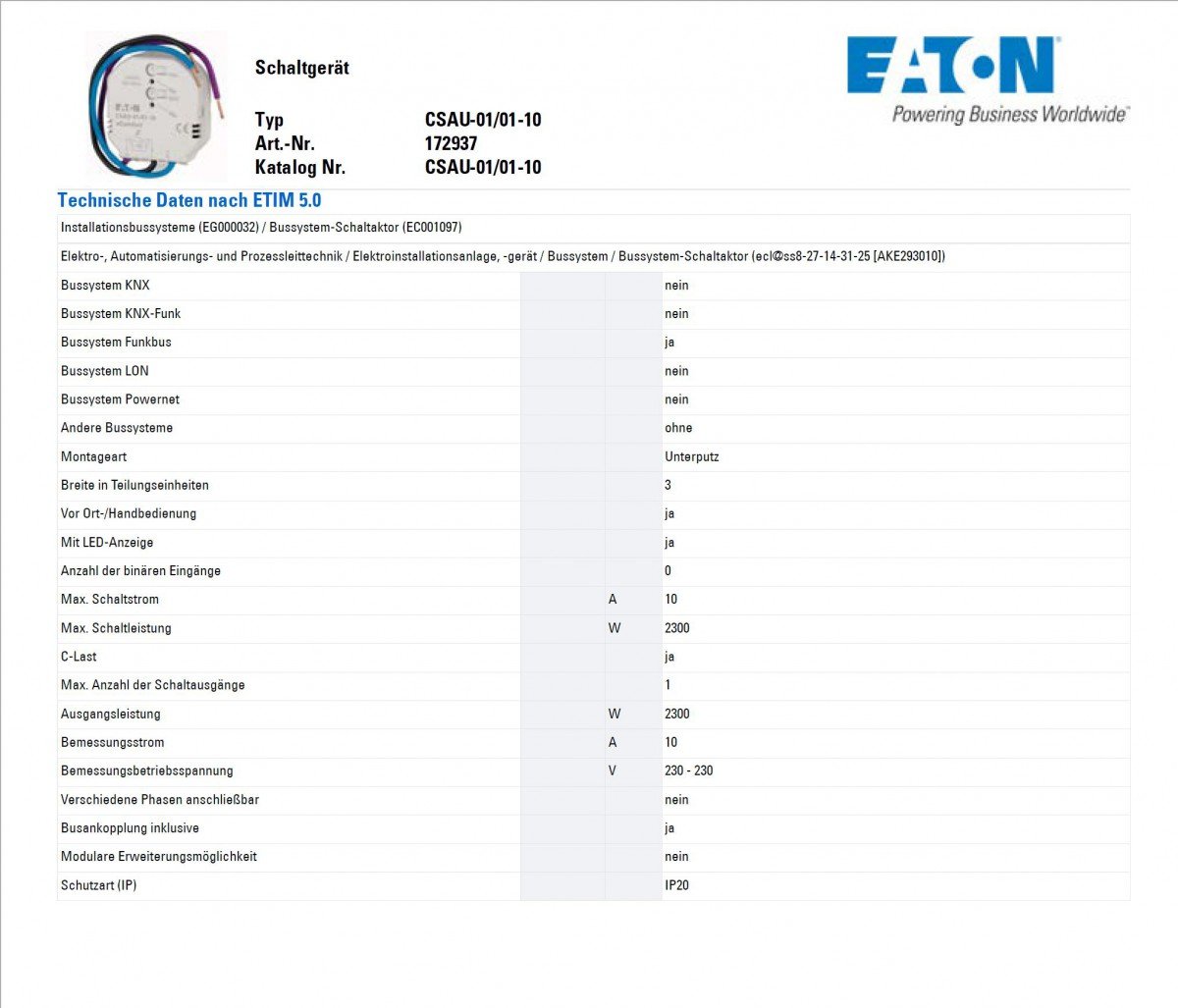 Eaton xComfort Switching Actuator 10A (CSAU-01/01-10)