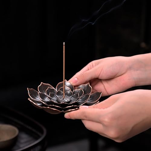Miniatura 6 de Soporte de incienso grande para palos antiderrames de cenizas, soporte de palo de incienso de loto de latón y recogedor de cenizas desmontable