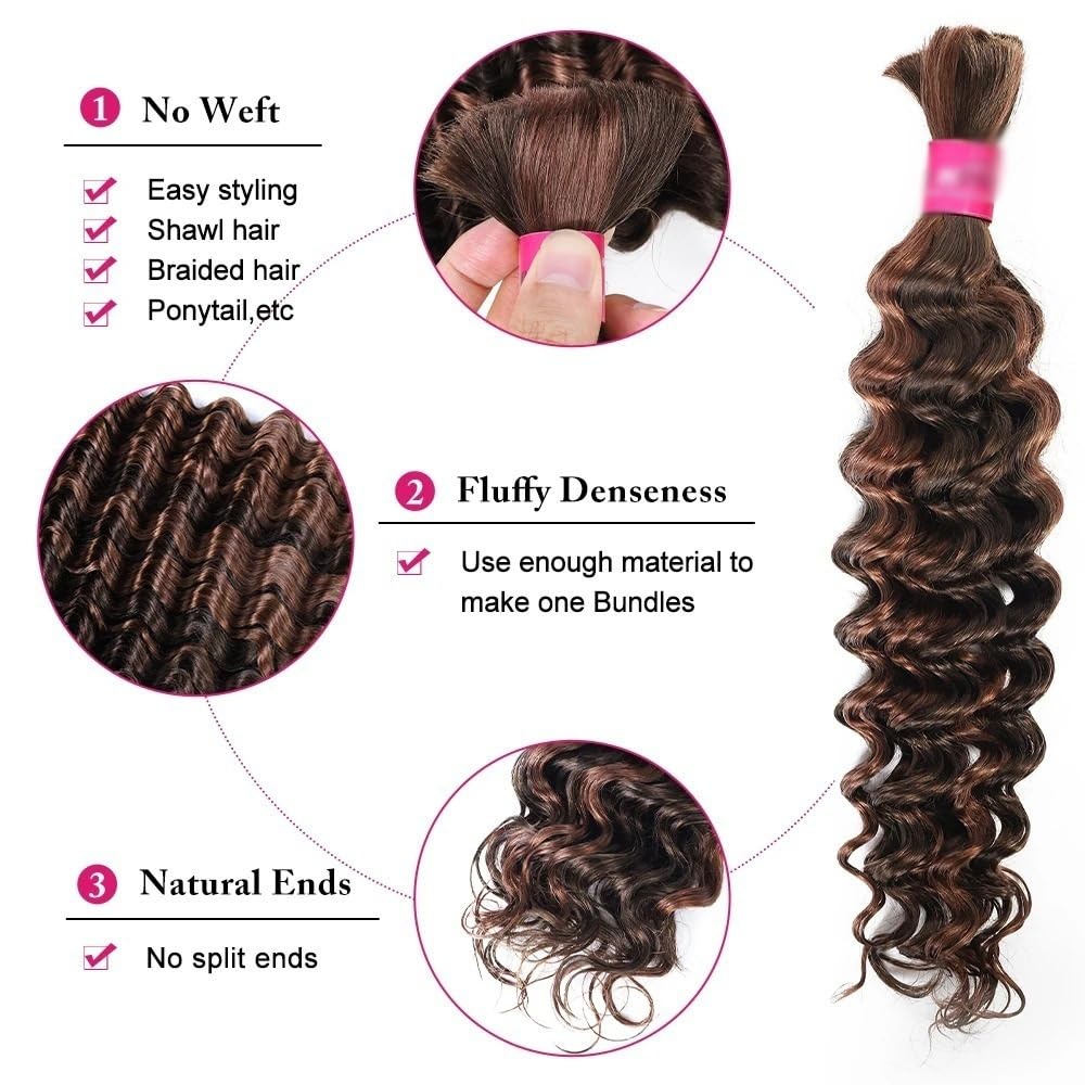 Splatanie włosów P4/30 Pasemka do włosów ludzkich Głębokie fale Ludzkie włosy wiązki do warkoczyków boho bez osnowy Kobieta(16inch 1PC)