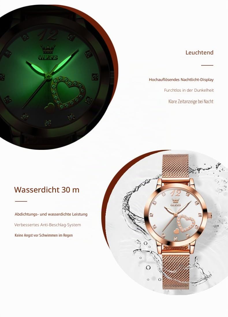 OLEVS Women's Watch Luxury Rose Gold Women Slim Thin Lightweight Watch Stainless Steel Watches