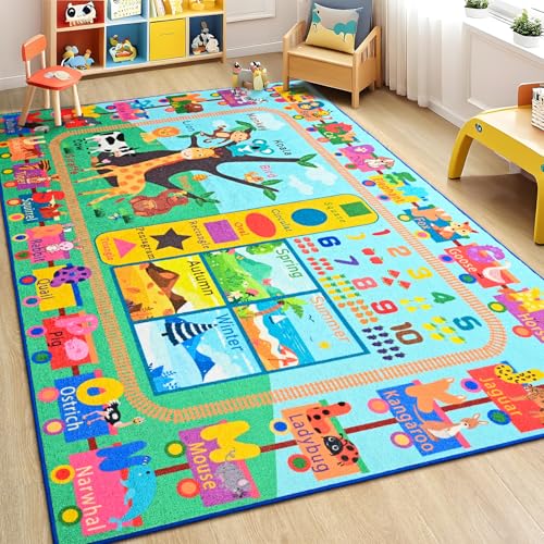 Kids Rug for Playroom, 4x6 ABC Educational Carpet for Classroom, Fun Alphabet Area Rugs for Learn Numbers Season Animal Weather and Shapes Playmat for Girls Boys Room Nursery Decor - Image 6