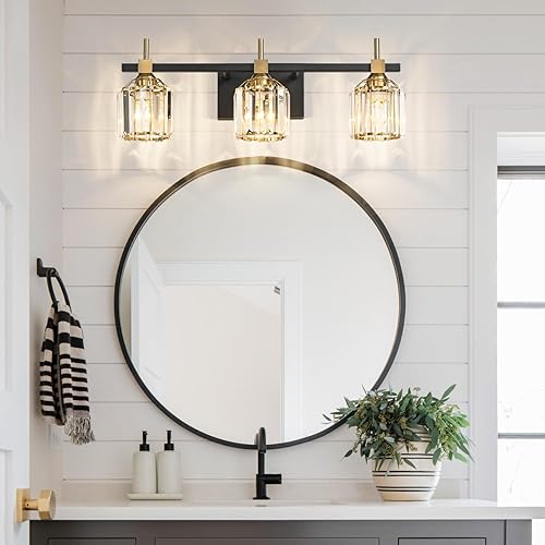 Miniatura 5 de SOLFART Lámparas de baño de cristal 3 luces de tocador de baño sobre espejo de tocador, iluminación de baño 3T