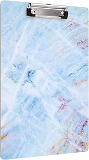 WAVEYU Decorative Marble Clipboard, Cute Hardboard Office Clip Board with Low Profile Clip for Office Use, Blue (12.5"x9")