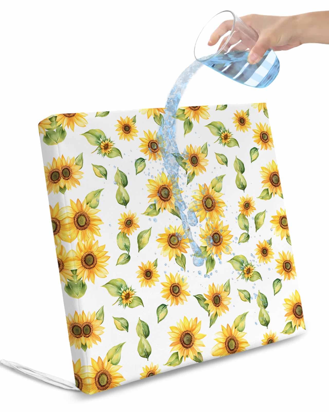 Hokiten Sunflower Outdoor Cushion Chair Cover Set of 2 - Waterproof Couch Seat Covers, Yellow Summer Floral Watercolor Pastoral Patio Furniture Protector Cushions Slipcovers for Sofa/RV, 22