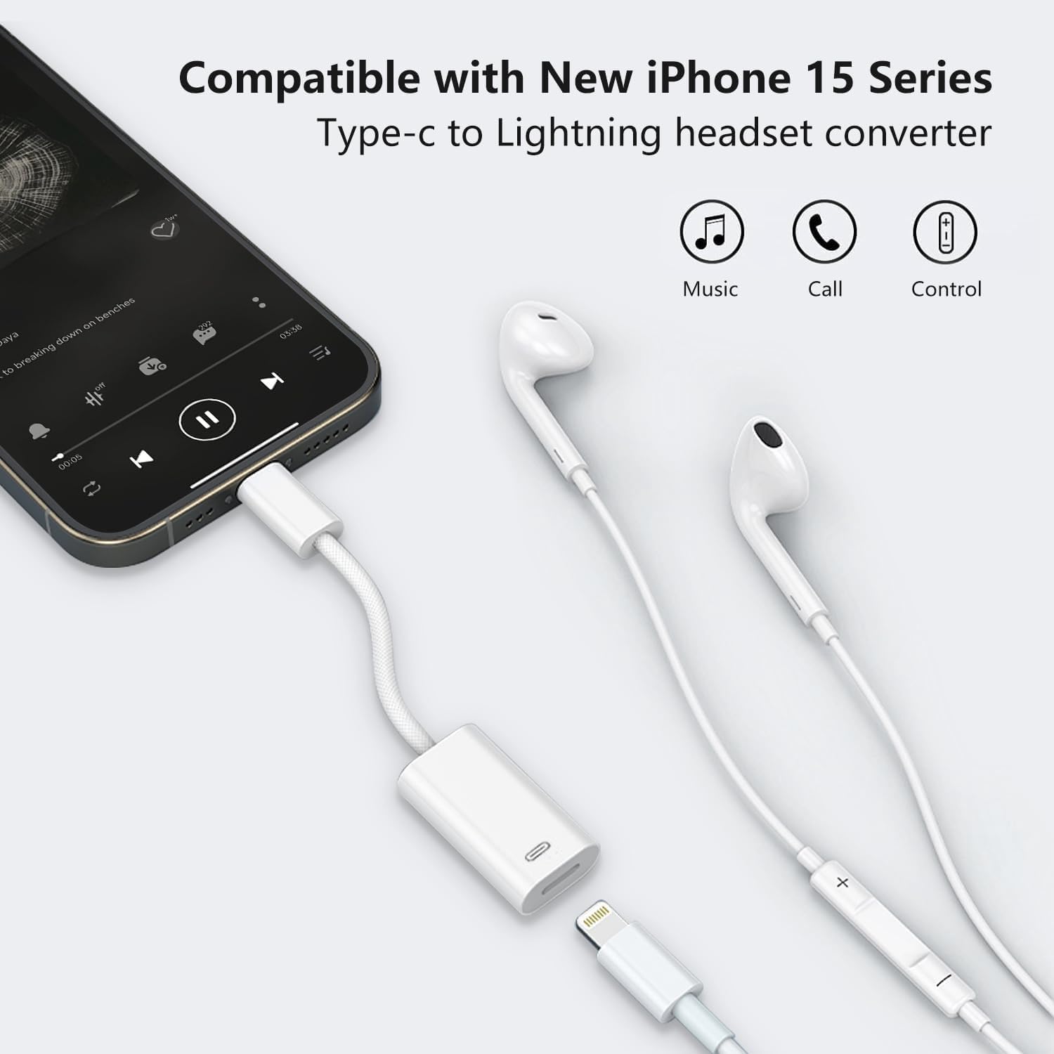 USB C to Lightning Audio and Charge Adapter Cable USB Type C Male to Lightning Female HiFi Audio Headphones 60W Fast Charge & Data Fit with iPhone 15, iPad Pro/Air, MacBook, Galaxy S23, Pixel 7 6