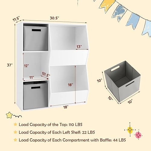 Miniatura 3 de HONEY JOY Organizador de almacenamiento de juguetes para niños, estantería y estantería para niños con 2 cajas de almacenamiento, gabinete de