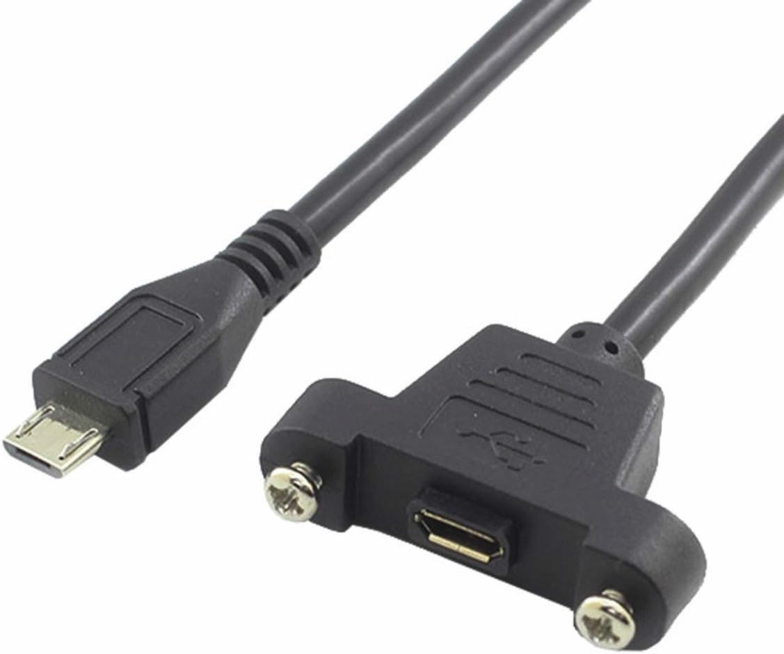 Micro USB Panel Mount 5Pin Micro-USB Extension Cable Male to Female Extender Cable with Screws for Data Sync and Charge, 50cm