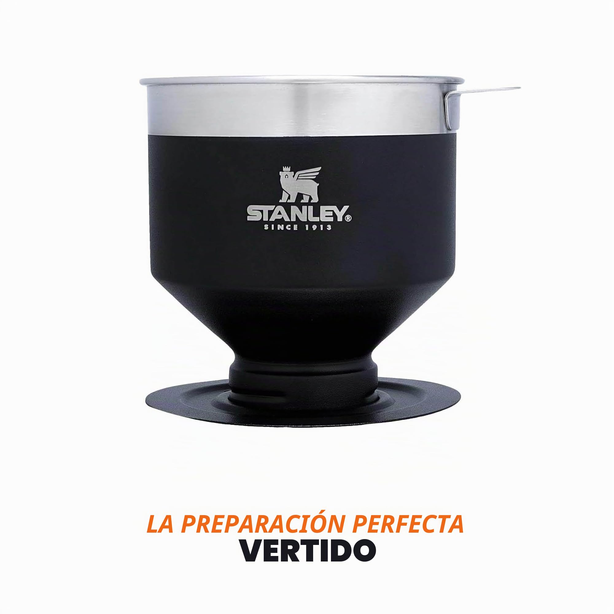 Stanley 1913 Perfect Brew Pour Over Filtro Cafe - Matte Black | 1 a 6 Tazas - Filtro de Café Reutilizable - Mini Cafetera Portátil - Sin BPA - Cafetera de Goteo de Acero Inoxidable
