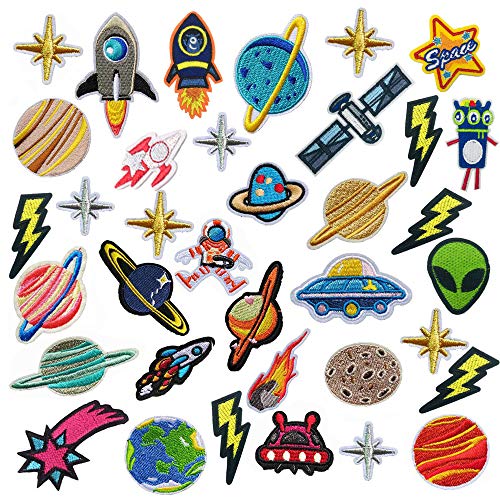 Embroidered Clothing Patches, The Galaxy Iron On Sew On Decoration Applique Sticker Patches for Backpacks Jeans Coats Costumes Hats, 35pcs