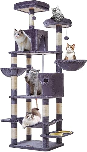 Taoqimiao Torre de gato de 76 pulgadas para gatos de interior, condominio de felpa de varios niveles para gatos con 12 postes rascadores, 2 perchas,