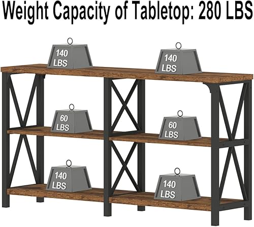 Miniatura 120 de IBF Mesa de entrada de granja, mesa consola larga rústica detrás del sofá, moderna mesa de sofá de madera de metal con estantes de almacenamiento,