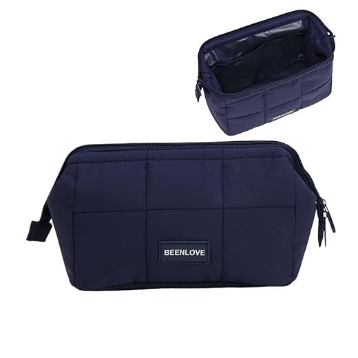 lllyan Travel Makeup Bag for Women Wide-Open Large Capacity Cosmetic Bag, Toiletry Pouch with Brush Storage, Travel Essentials Accessories(Bark blue)