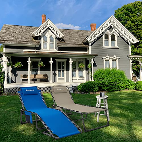 Kingcamp Patio Chaise Lounge Chairs Reclining Folding Adjustable Outside With Pillow Lawn Pool Beach Sunbathing Camping Cot Outdoor, 74.8''X23.2''X14.5'', Cobalt Blue #TOP4