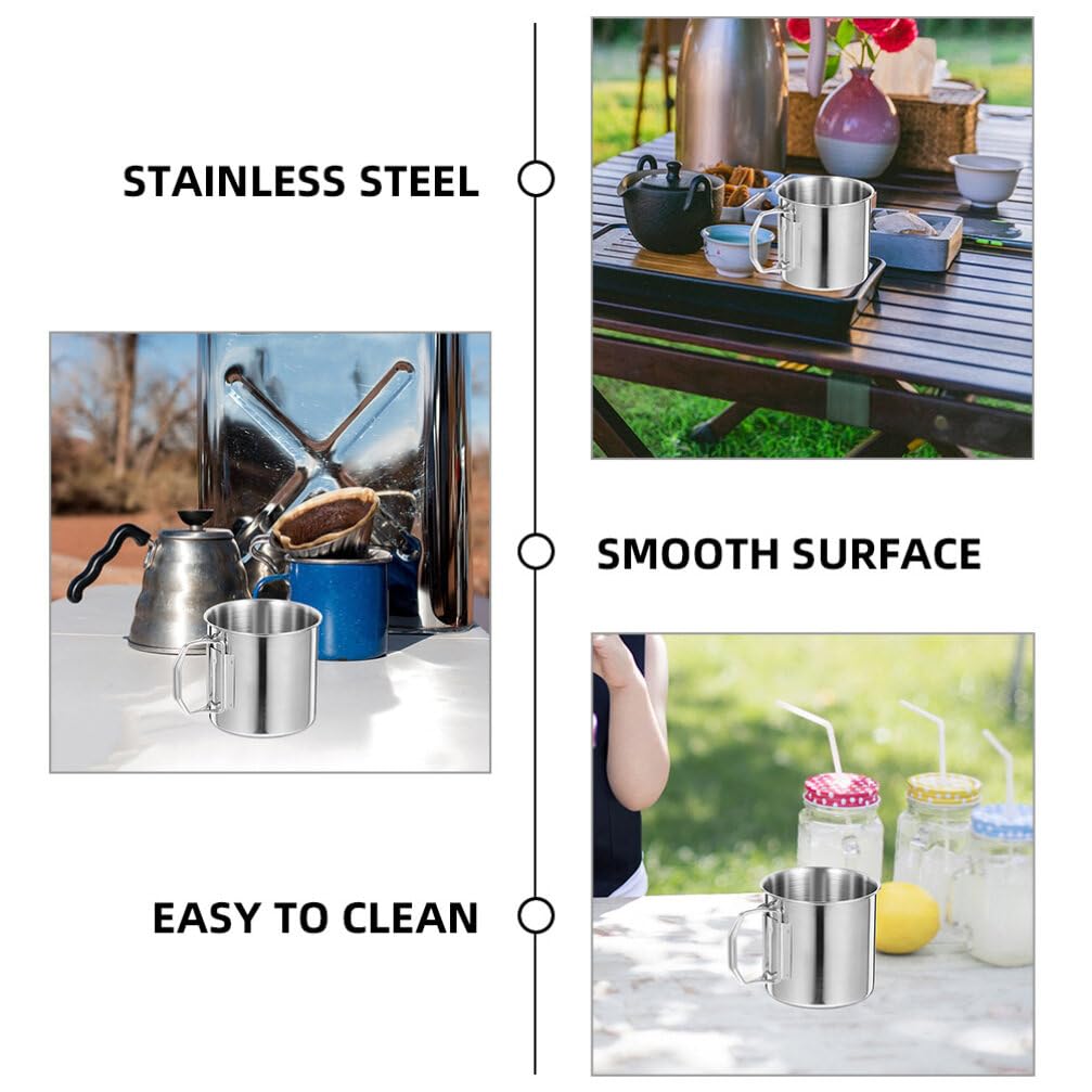 BESPORTBLE 2 Tazas Portátiles de Acero Inoxidable Fáciles de Limpiar con Asa Plegable Pack de 2 Unidades para Beber al Aire Libre Ideales para Camping y Picnic