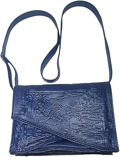 شنطة كتف وكروس جلد طبيعى للنساء برسم فرعونى بارز