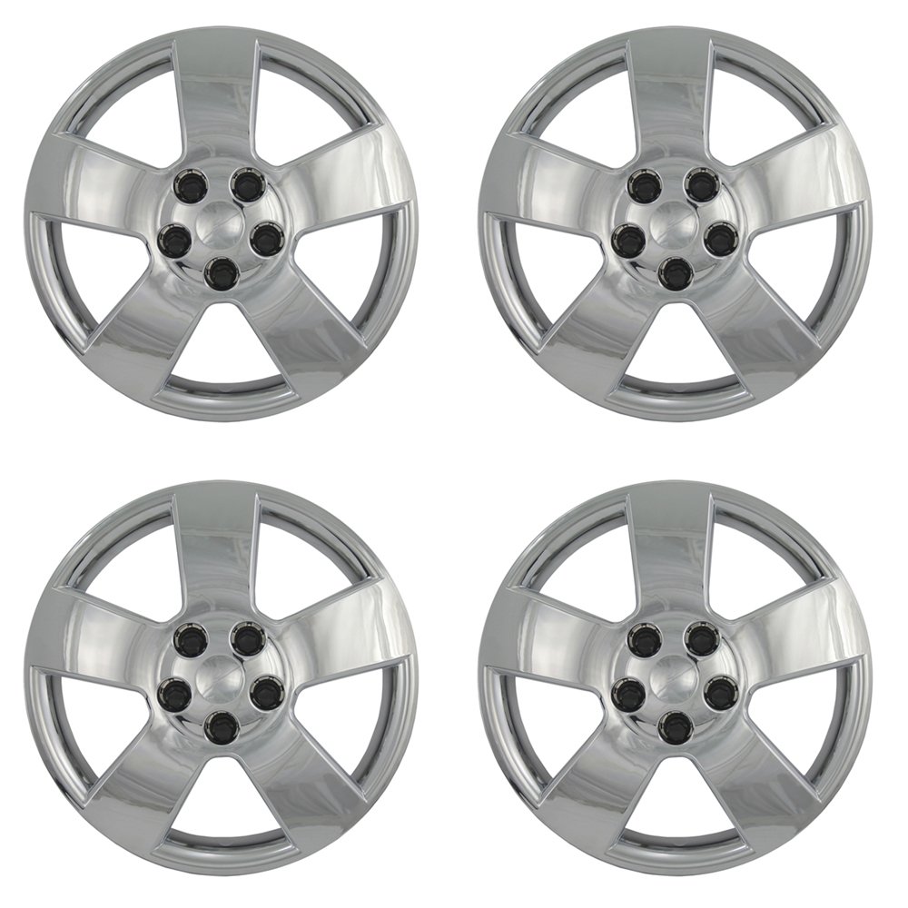OxGord 16 inch Chrome Screw-On Hubcaps with 5 Spoke Compatible with 2006-2011 Chevrolet HHR Standard Steel Wheel Covers