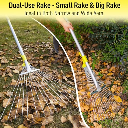 JARDINEER Adjustable Leaf Rake Long Handle, Lightweight Rake for Leaves with Expandable Head 17.8-58.5cm, Garden Rakes for Lawns Use by Men Women Kids(163cm) - Image 4