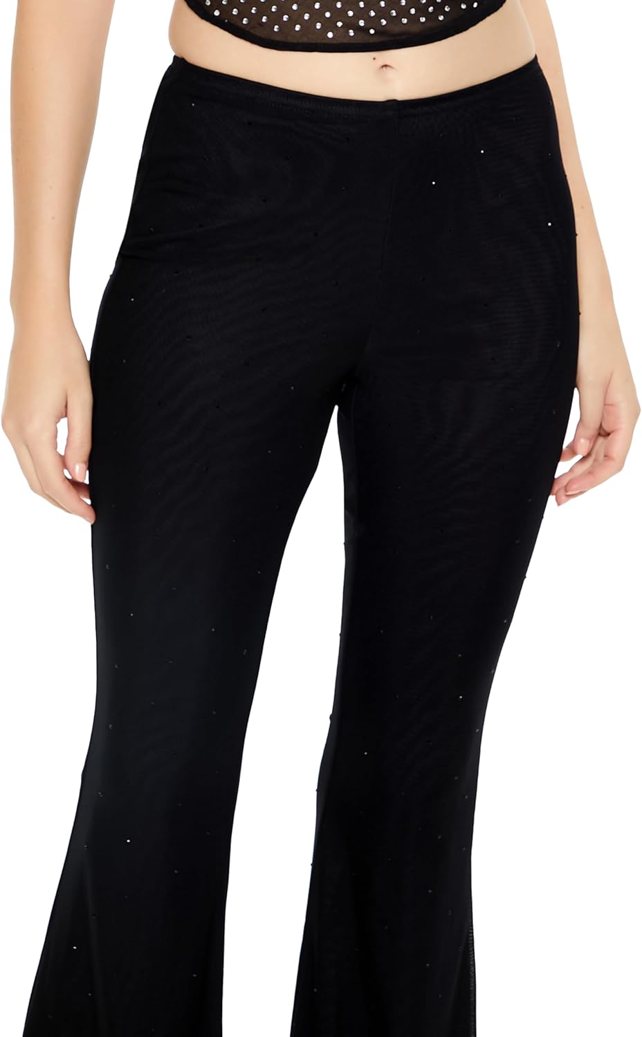 [Forever 21] パンツ Mesh Rhinestone Flare Pants レディース