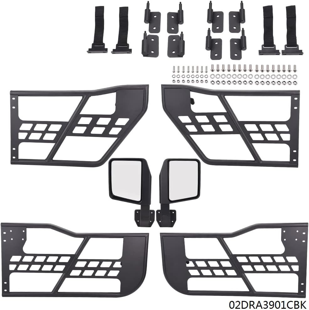 CHEDA Steel Tubular Door Compatible with 2007 2008 2009 2010 2011 2012 2013 2014 2015 2016 2017 2018 Jeep Wrangler JK Unlimited 4 Doors Front & Rear Black Tube Half Doors(Black)
