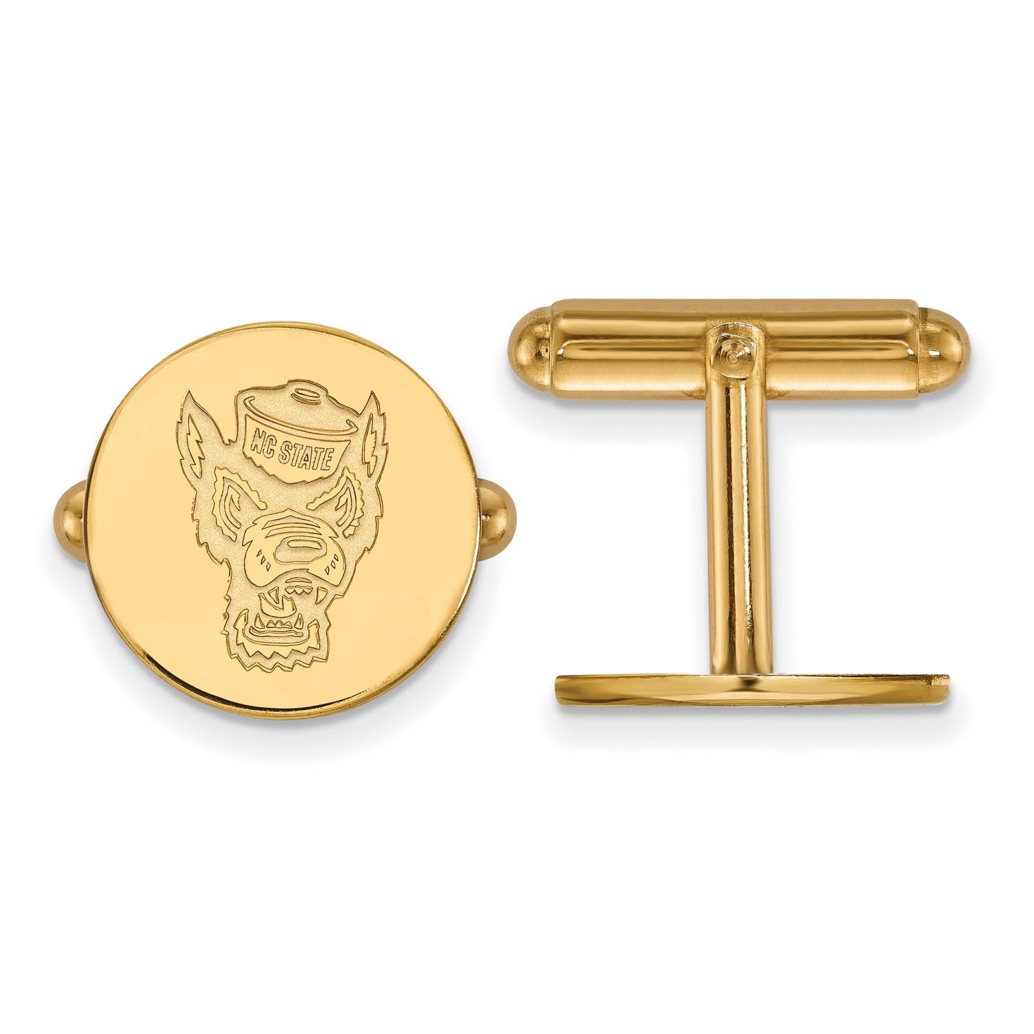 North Carolina State University Wolfpack School Mascot Cuff Links Set in Gold Plated Sterling Silver 15x15mm