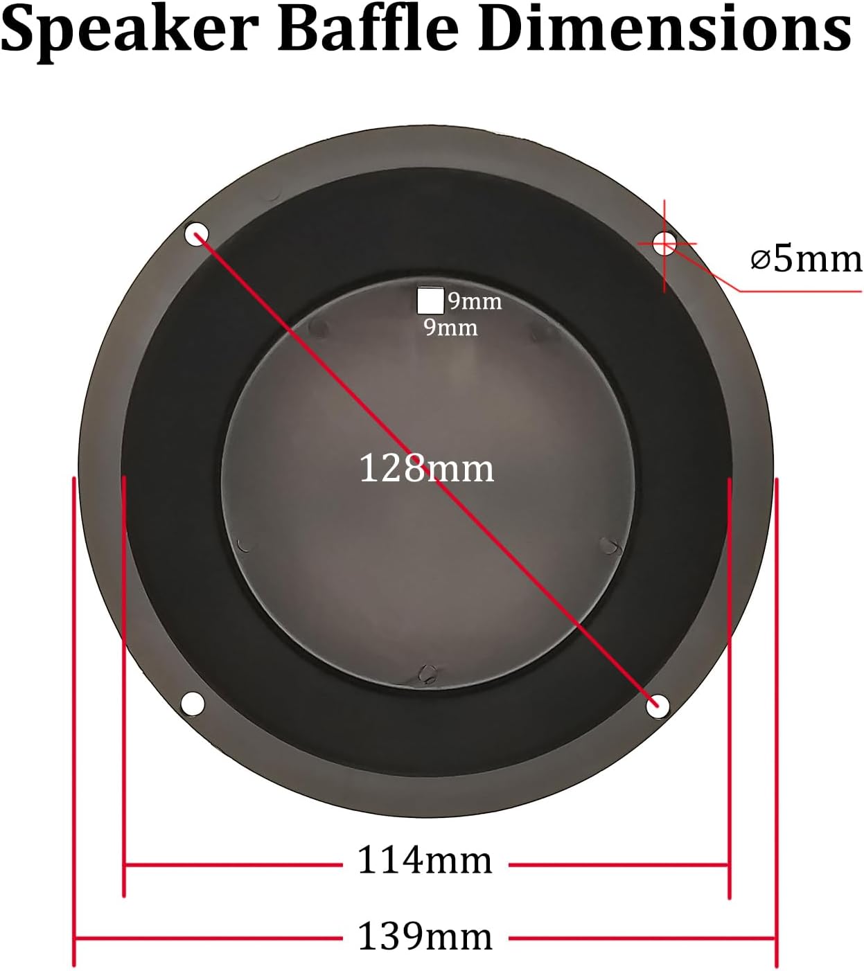 5" Speaker Baffle, Suitable for DIY Bookshelf Speaker Home Audio Systems or Car Speaker Systems with 5" Speaker, Hard Plastic Material, Round, Black Color (Pack of 2)