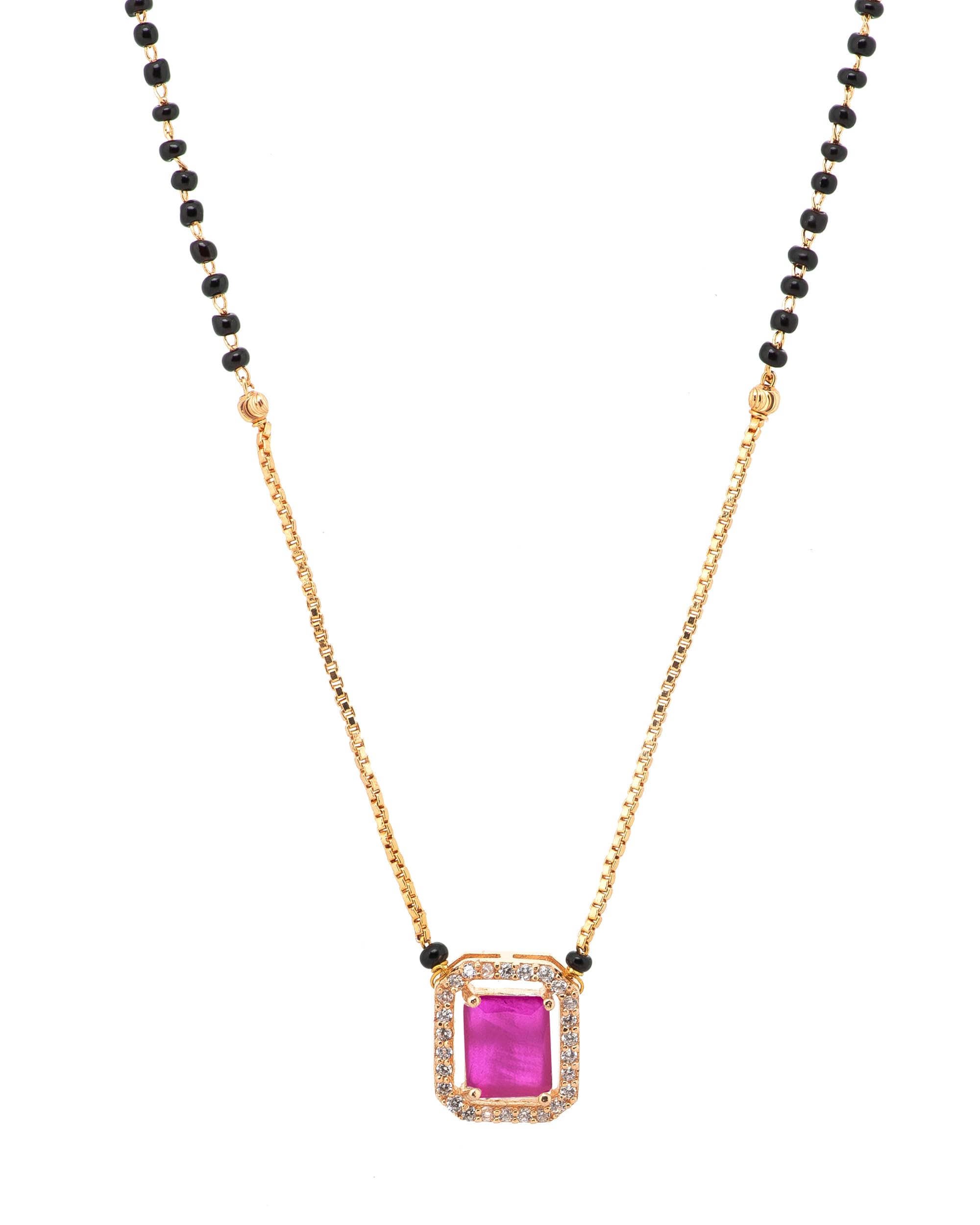 Ruby Studded Fancy Mangalsutra with American Diamond Square Pendant-image-36