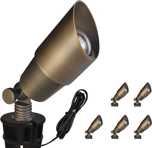 Miniatura 8 de COLOER Focos de paisaje de latón, paquete de 12 lámparas de paisaje con carcasa de aluminio de 5 W, bombilla LED MR16 2700K 450LM, 12 V CACC de bajo