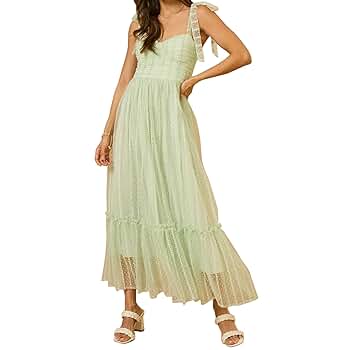 Amazon.com: Women Y2k Tie Shoulder Dress Lace Mesh Sheer