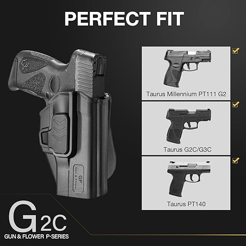 Miniatura 3 de OWB Holster for Taurus G2CG3C, PT111PT140 G2, G3C Toro  IndexThumb Release, RDS Ready Options, PaddleClipIWB Carry, Adjustable Cant, No Wobble,