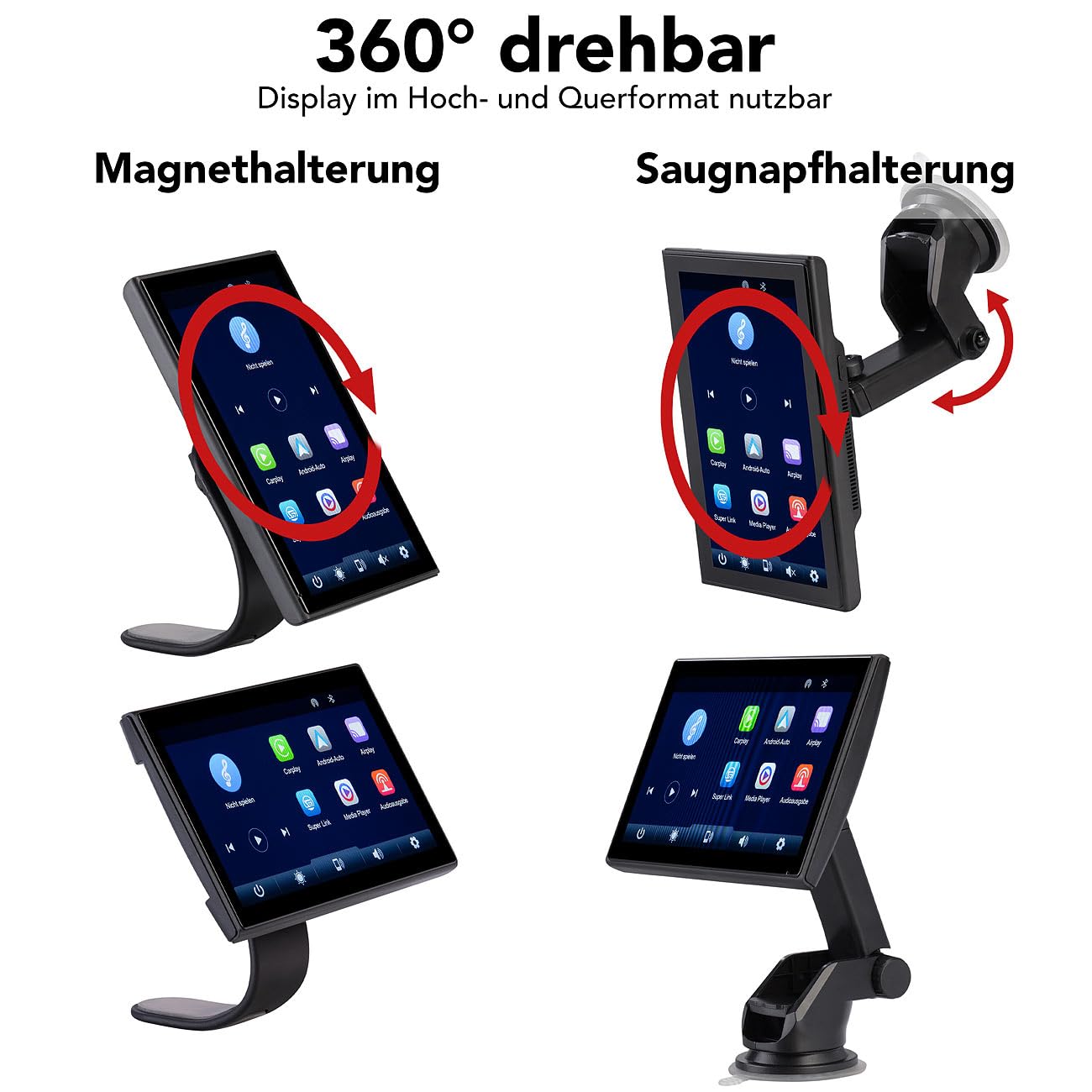 Lescars Navigation: IPS-HD-Touchscreen, 7"/17,8 cm, für Apple CarPlay & Android Auto, 360° (Apple Carplay Displays, Android Auto Display)
