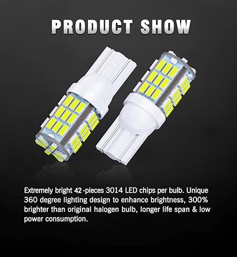 Miniatura 2 de Bombillas LED T10 921 194 168 de color blanco frío, paquete de 20 unidades, superbrillantes 3014 42-SMD LED de repuesto de 12 voltios para caravana,