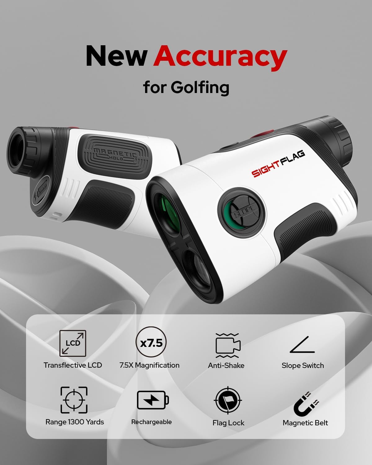 SIGHTFLAG GF2 Golf Rangefinder with Slope, 1300 Yards Laser Range Finder, 7.5X Magnification, Flag Pole Locking Vibration 0.3 Yard Accuracy, Rechargeable Magnetic Golf Accessories Gift for Men Women - Image 2