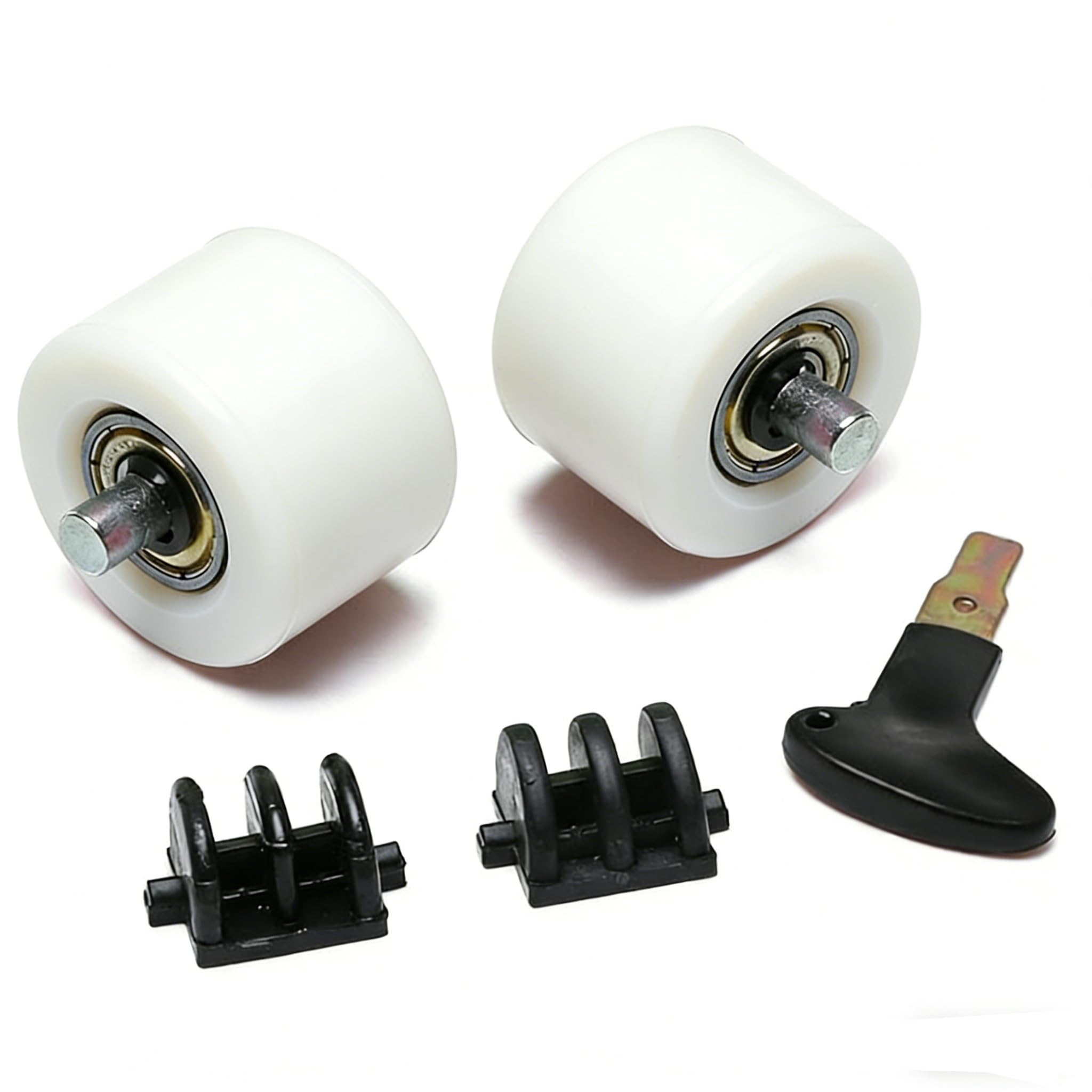 Photo 1 of Kids Roller Skate Replacement Wheels with ABEC-5 Bearings - Double Wheel Set for 2-in-1 Skate Shoes, Includes 2 Wheels + 2 Cover Plates + Tool, Indoor/Outdoor (White Set)
