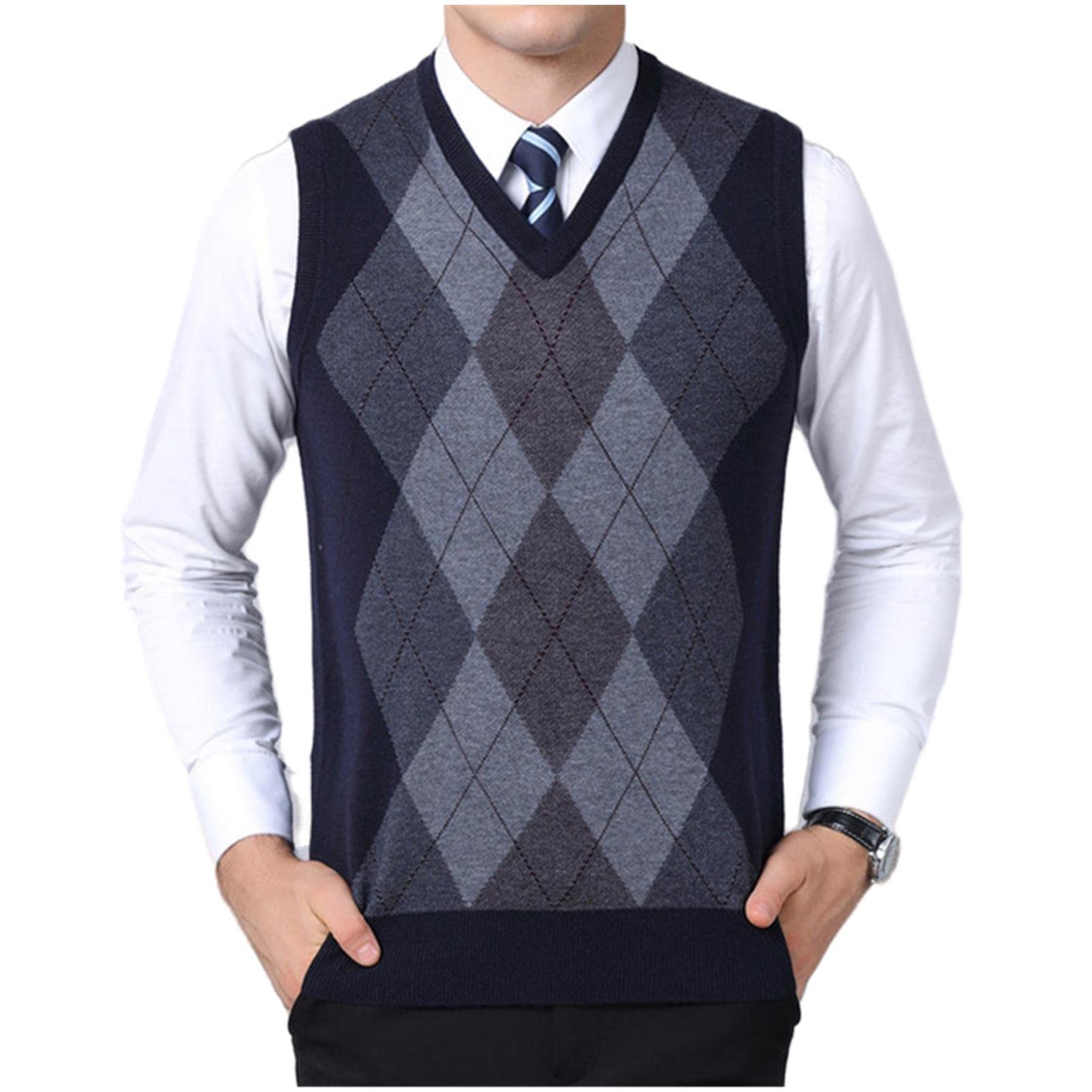 Chaleco de tejido con diseño de cuadros y acabado elástico suave 7