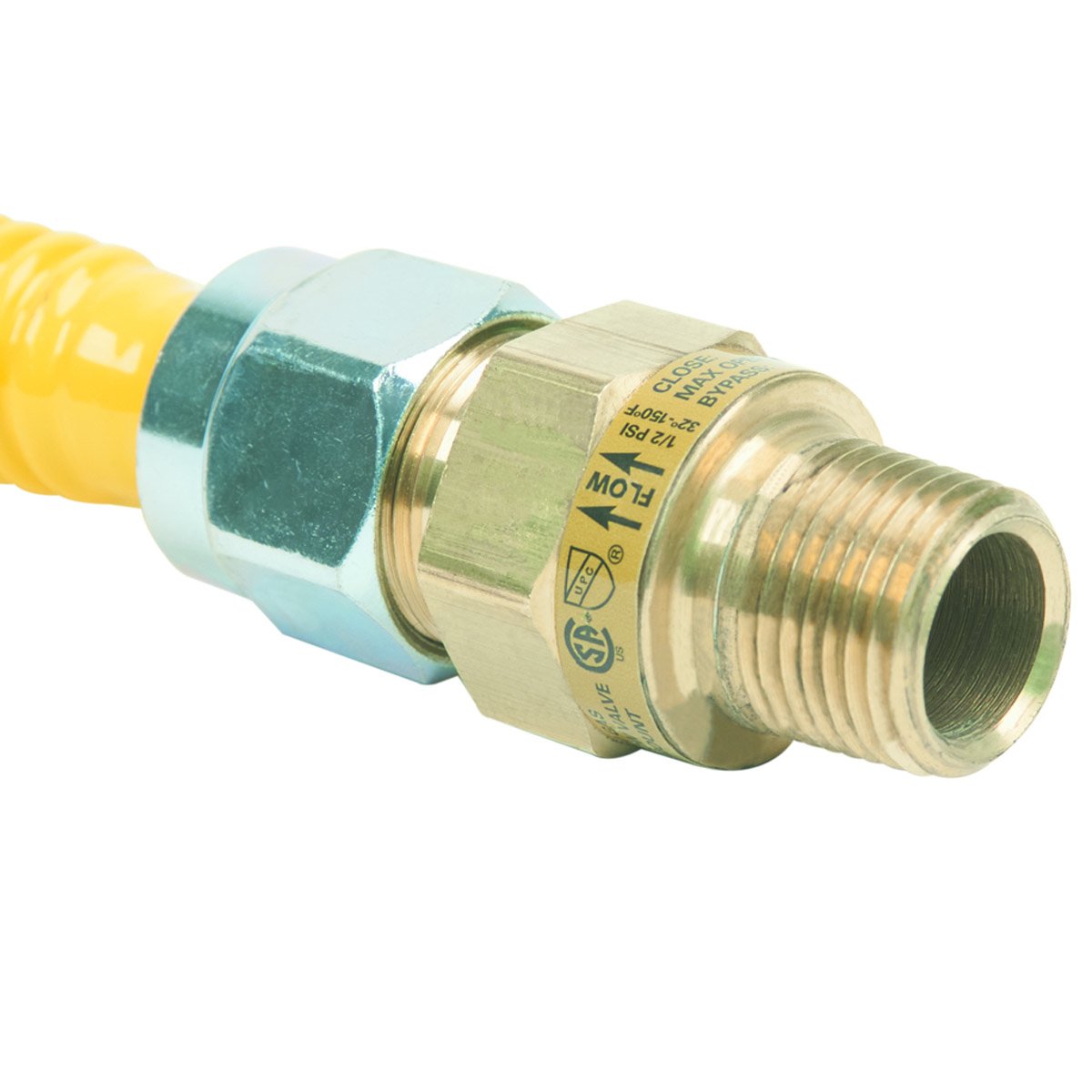 BrassCraft CSSC44E-24 P 1/2-Inch MIP EFV x 1/2-Inch MIP x 24-Inch Safety+PLUS Gas Appliance Connector, 5/8-Inch, OD 150,000 BTU