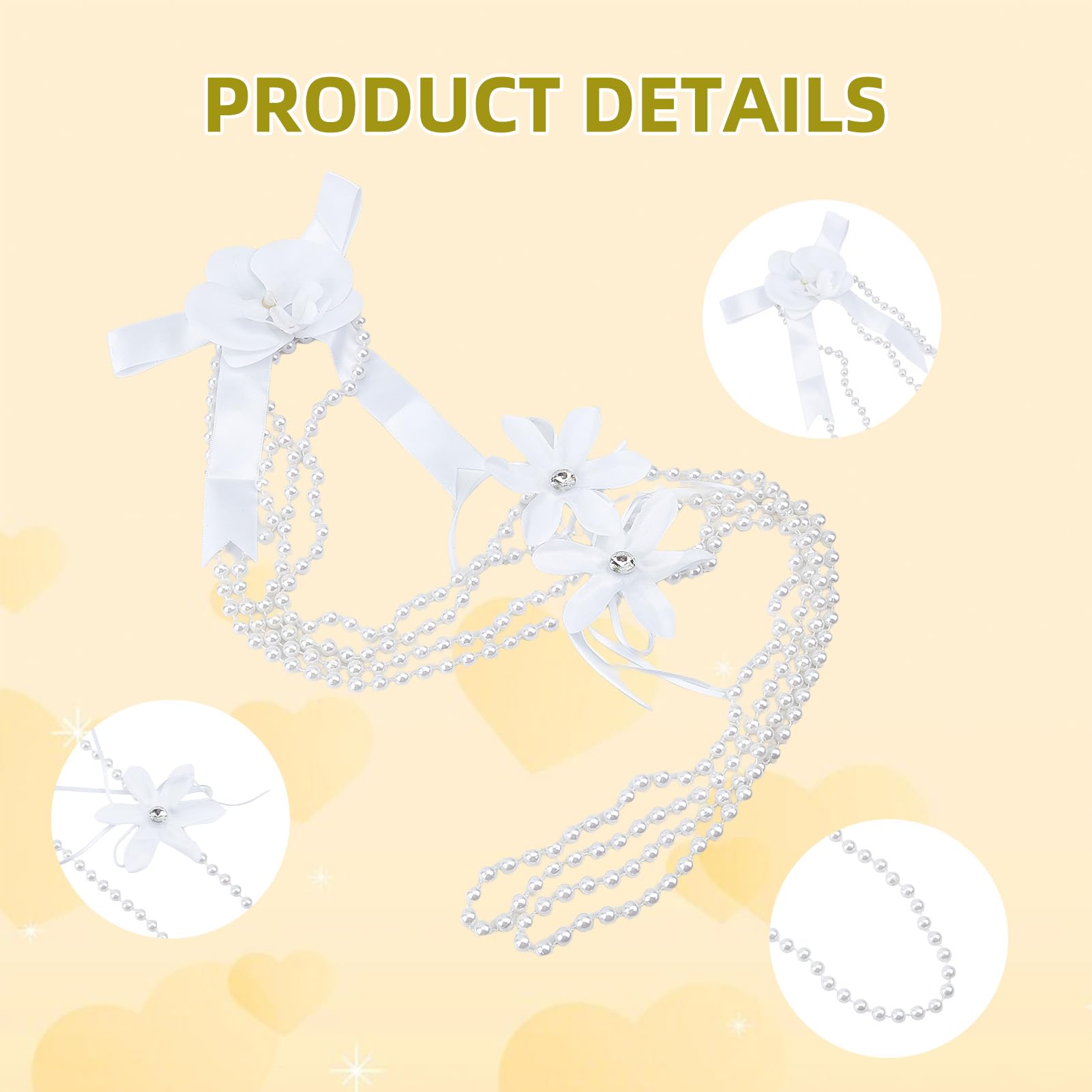 NICENEEDED White 29 Inch Pearl Wedding Lasso Rope, Bowkont Rope Lazo Celtic Hangfasting Cord - Image 3