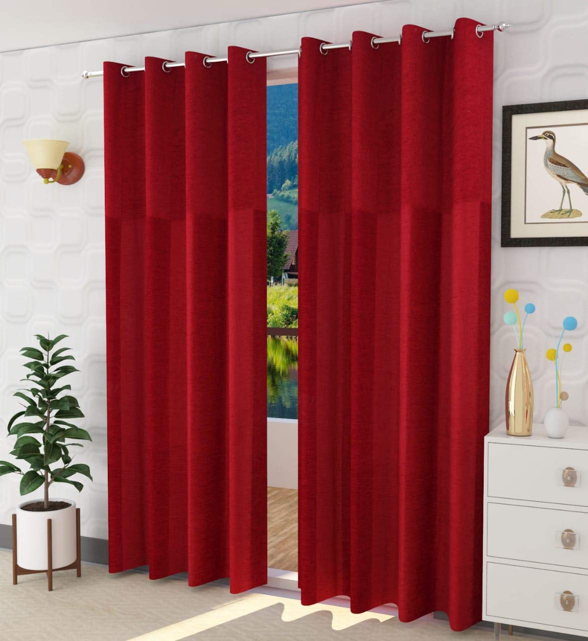Ami Creation Chenille Velvet Look Silver Grommet Room Darkening Curtains for Living Room Bedroom Hall,Curtains 5 Feet for Window, Maroon, Set of 2 (B08R6DS1B7) Amazon Price History, Amazon Price Tracker