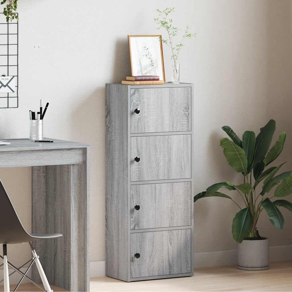 Librería estrecha alta gris Sonoma 40x24x102 cm madera con puerta para organizar libros en sala de estar