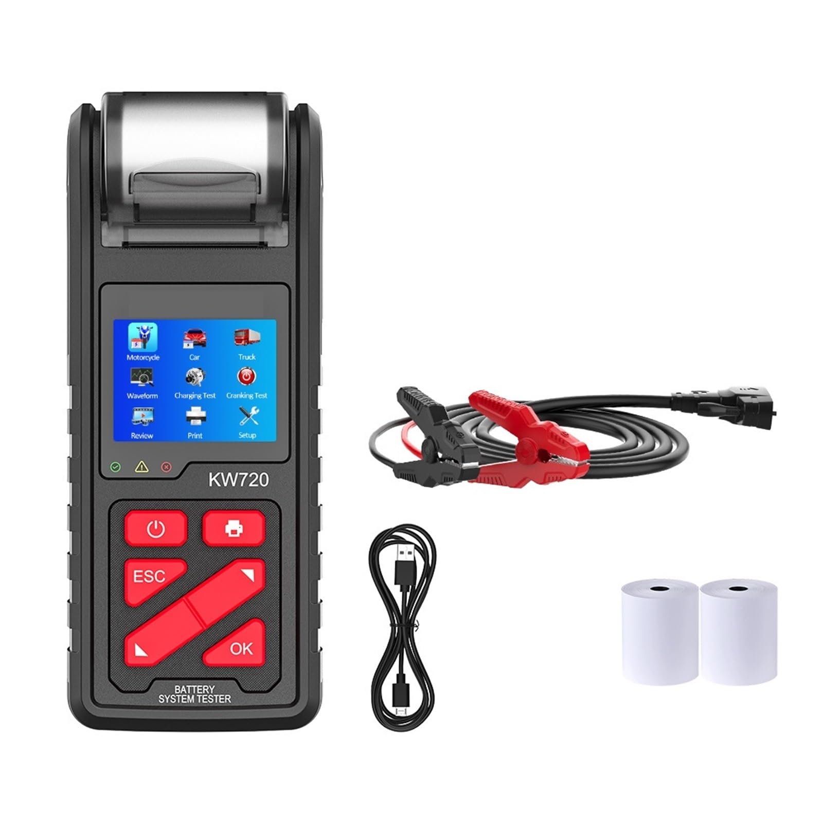 Tester Batteria Auto Analizzatore Tester Batteria 6V 12V 24V Strumento di Test di Avviamento di Ricarica for Camion for Auto Moto con Stampante Integrata Estrema precisione e Sicurezza