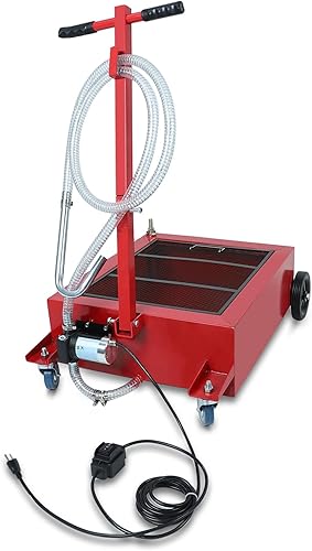 SUPERFASTRACING Bandeja de drenaje de aceite de perfil bajo de 12 galones con bomba de transferencia de combustible de aceite de 110 V para