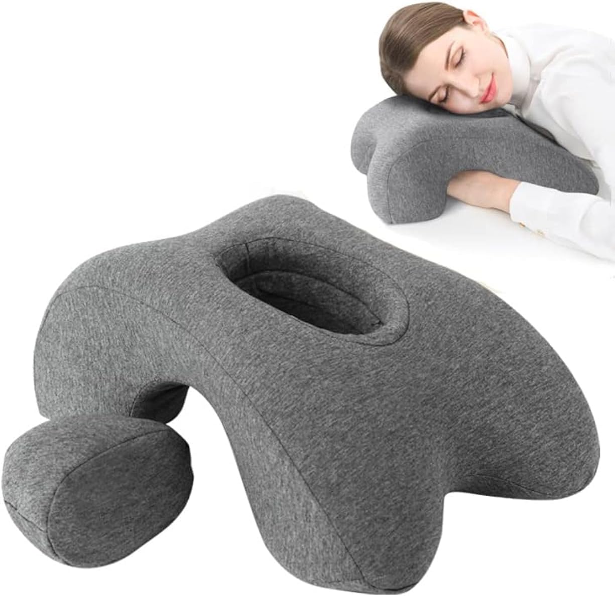 Fcare Desk Pillow for Napping, Travel Neck Pillow Memory Foam Wedge for Sleeping, Slow Rebound Back Pillow (Slightly Hard) for Slender Ladies & Teenagers, Comfortable Washable Velvet Cover